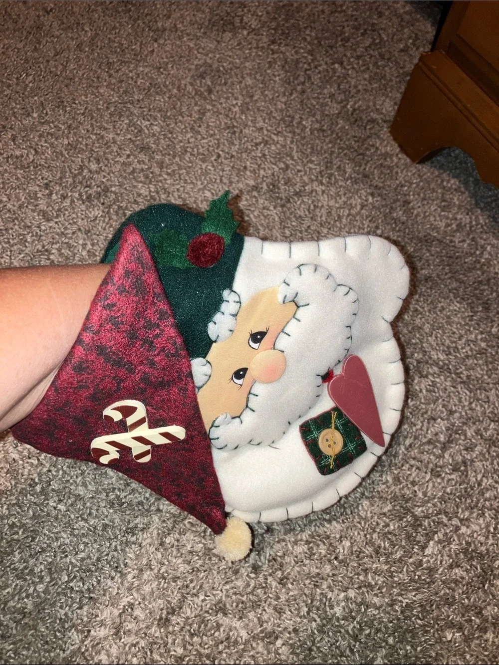 Vintage Hand Crafted Santa Clause Pot Holder With Loop Hanger